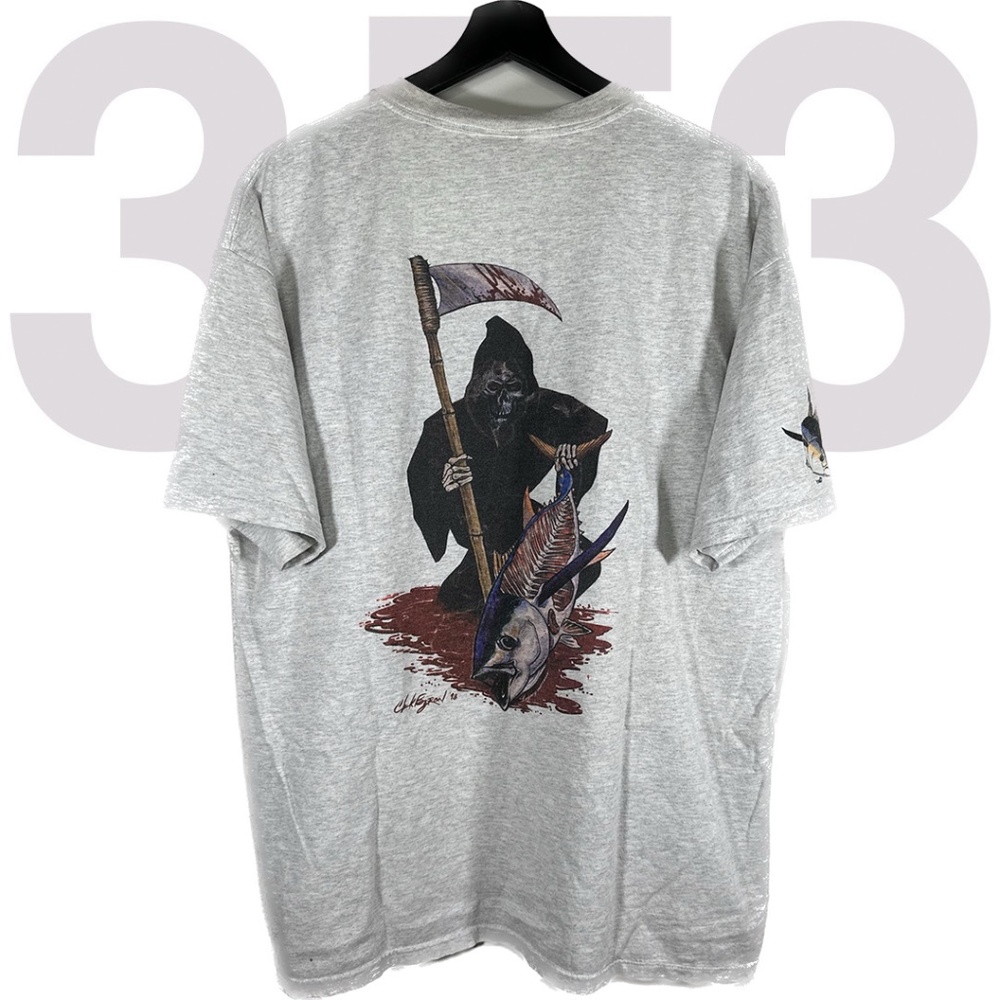 VINTAGE 1998 METAL REAPER YELLOW FIN TUNA SHIRT SZ XL LIGHT GREY RARE
